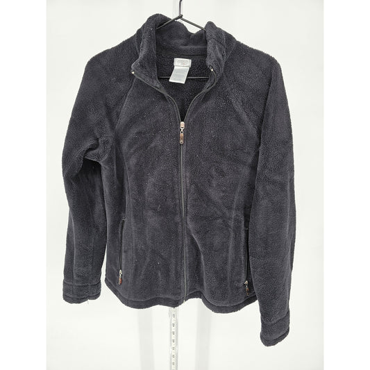 Danskin Now Womens Sz L Full Zip Fuzzy Fleece Jacket Black Athletic