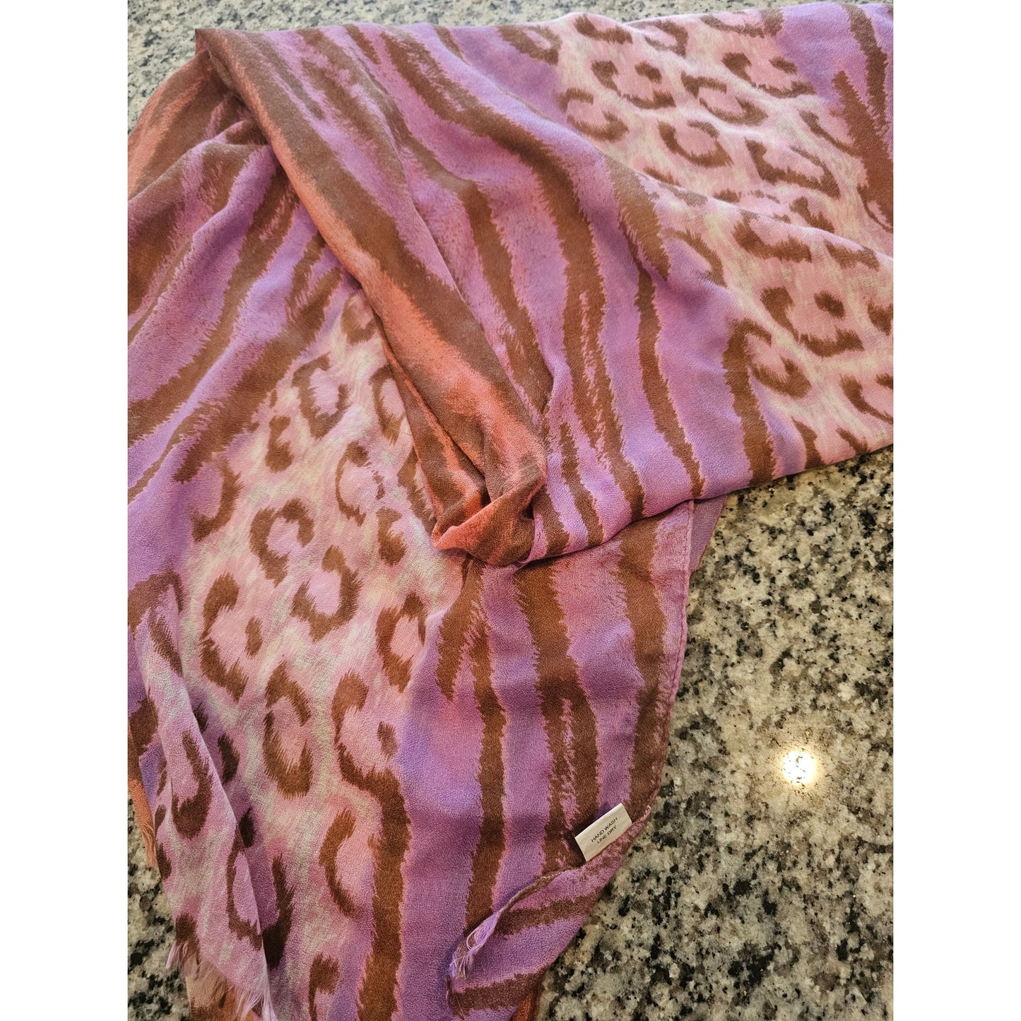 Vintage Y2K Large Semi Sheer Scarf Shawl Purple Animal Print Cheetah Zebra