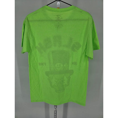 Slash Mens Sz S Short Sleeve T Shirt Bright Green Black Skull Top Hat Guitarist