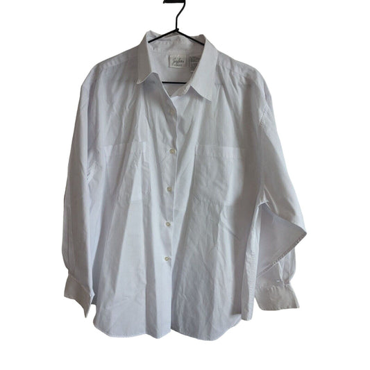 Jaclyn Smith Classics Womens Sz L Long Sleeve Button Up Shirt Solid White