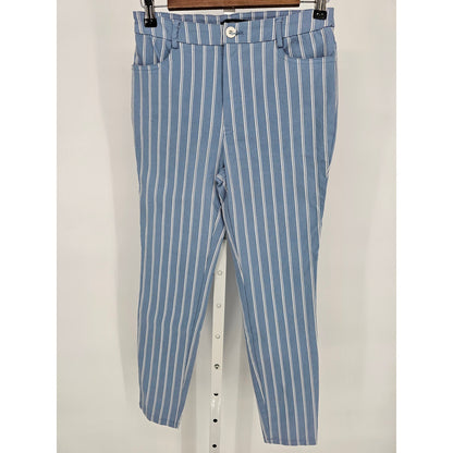 Forever 21 Womens Sz M Slim Leg Light Blue Pinstripe Dress Pants