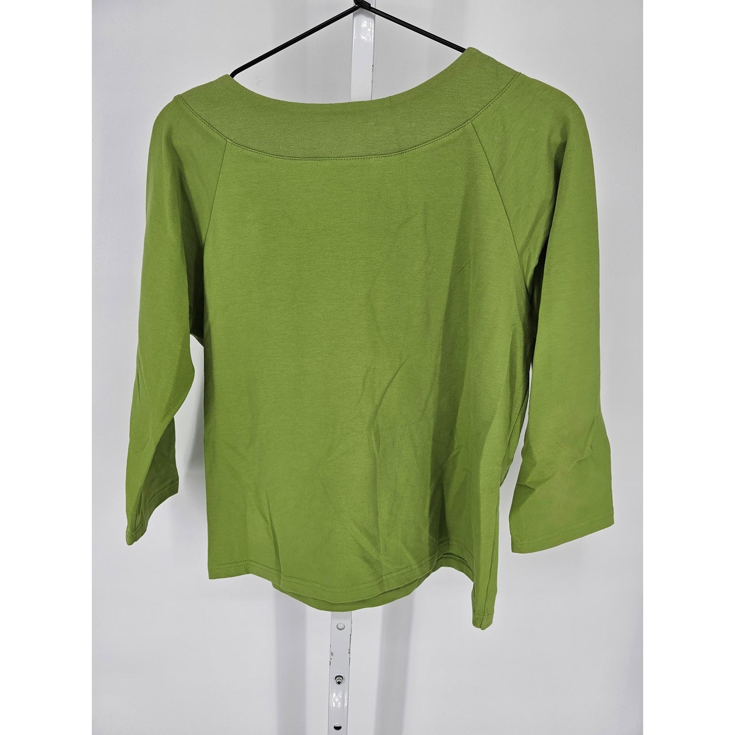 Liz Claiborne Womens Sz PM Petite 3/4 Sleeve T Shirt Kelly Green Wide Neck