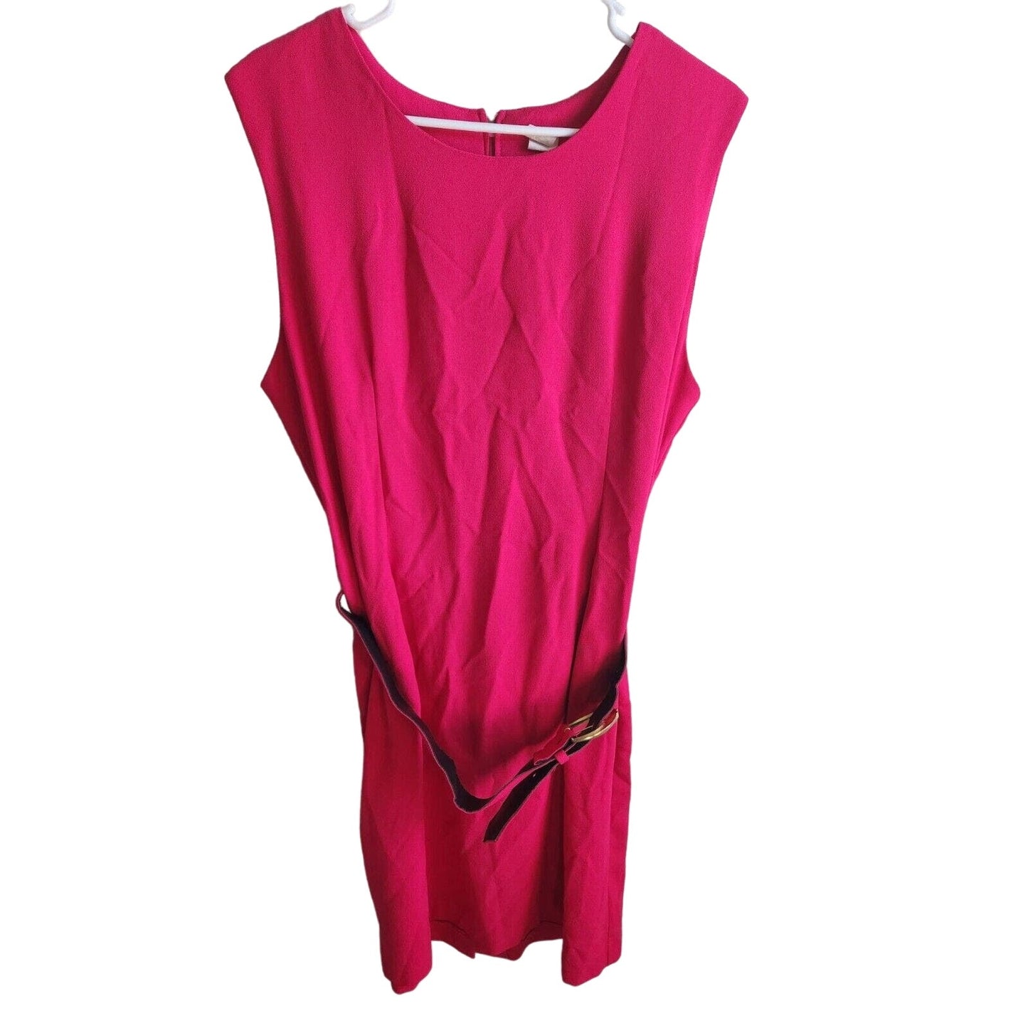 Vintage 1980s Womens Sz 16 Knee Length Belted Dress Hot Pink Sleeveless