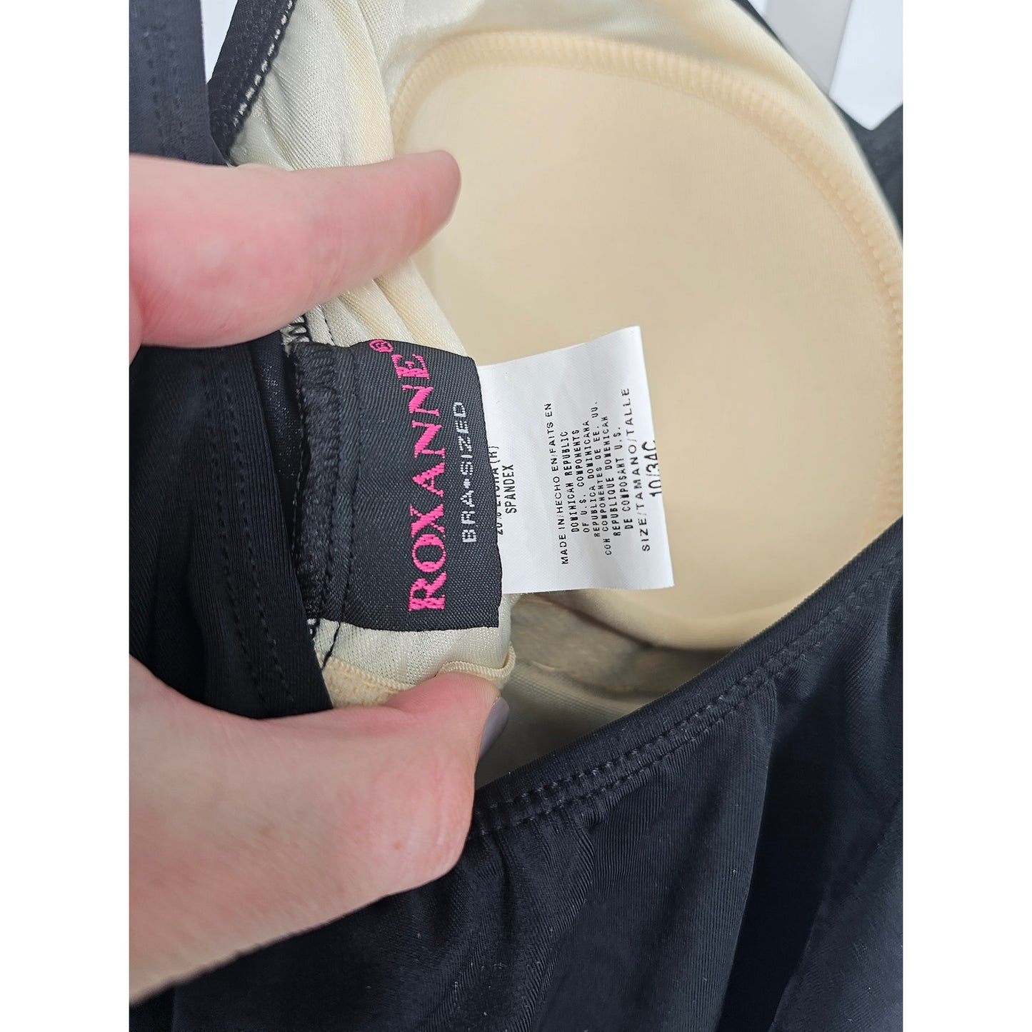 Roxanne Womens Sz 10 34C One Piece Swimsuit Black w/ Gold Trim Slimming