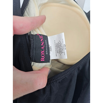Roxanne Womens Sz 10 34C One Piece Swimsuit Black w/ Gold Trim Slimming