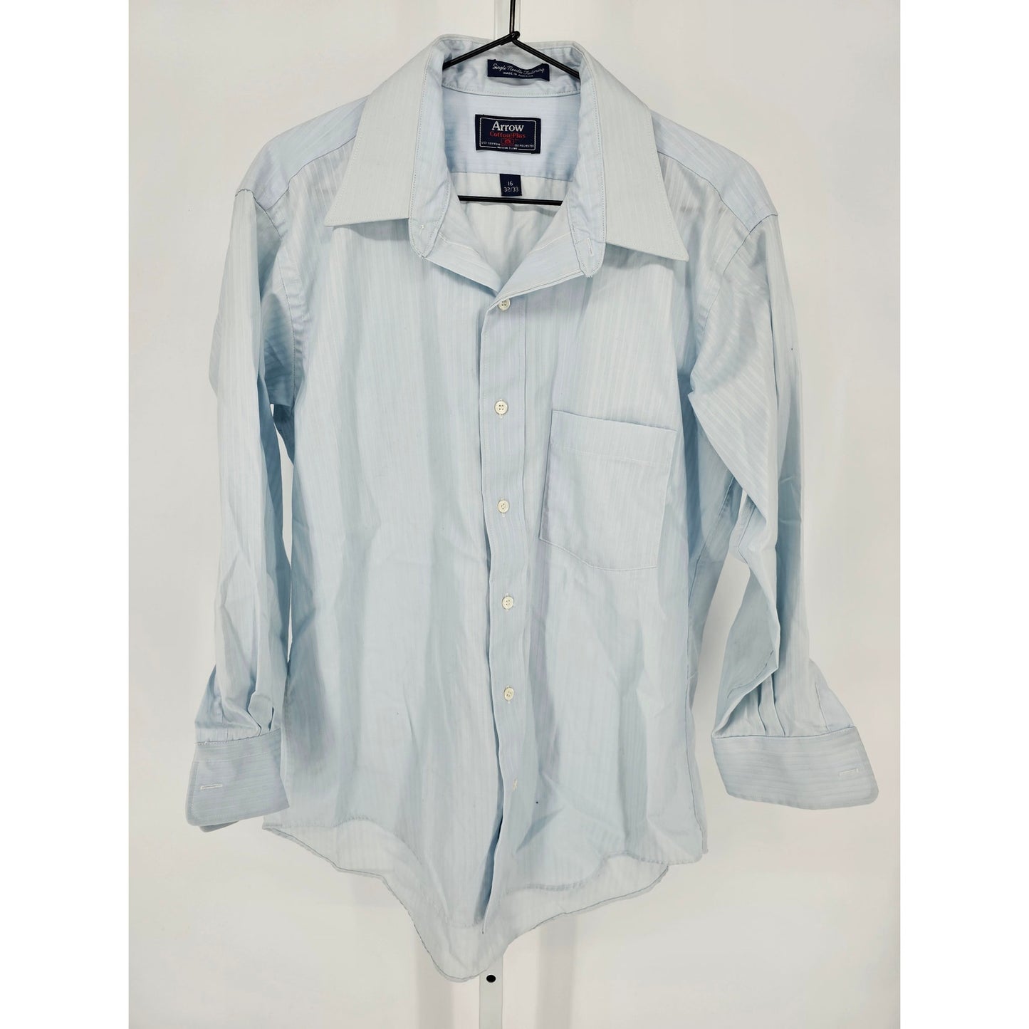 Vtg Arrow Sz 16-32/33 Cotton Plus Long Sleeve Button Up Dress Shirt Light Blue