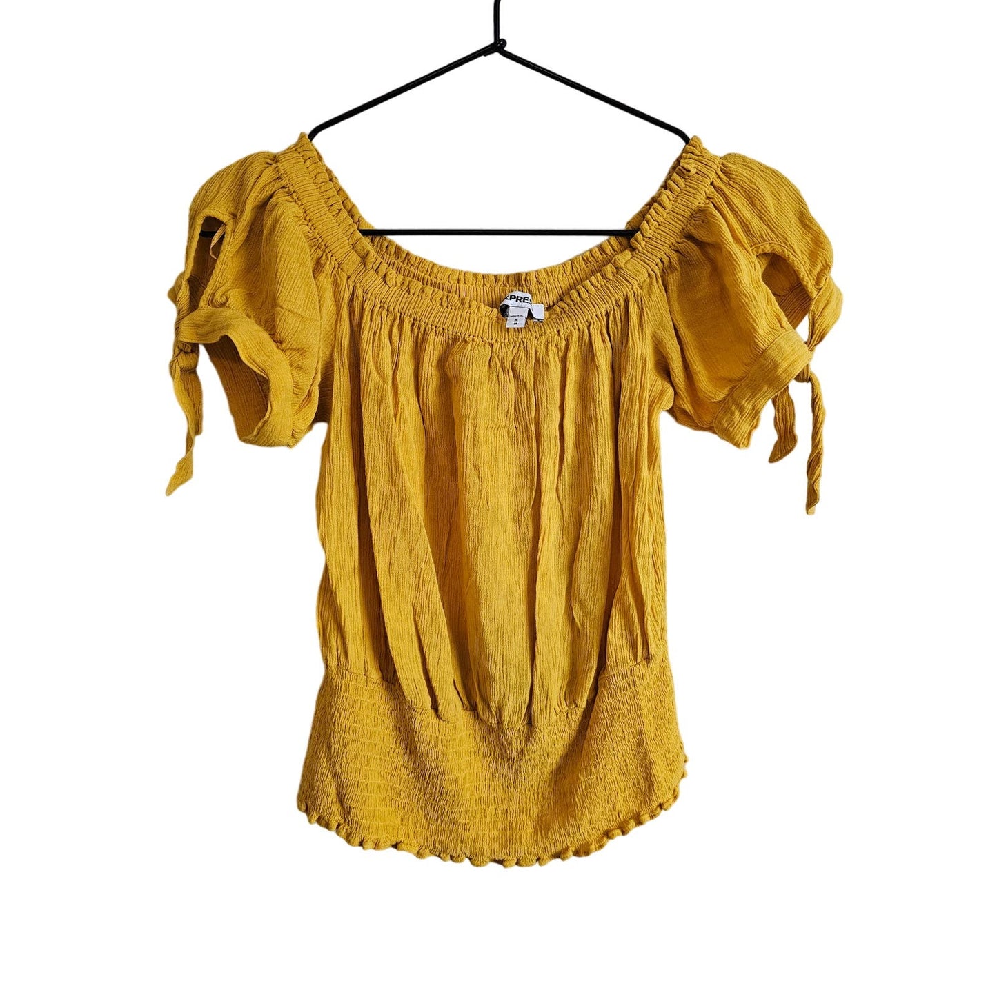 Express Womens Sz M Off Shoulder Boho Blouse Mustard Yellow