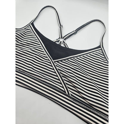 MPG Womens Sz L Black White Striped Sports Bra Strappy