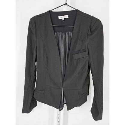 Millefoglie Womens Sz S Clasp Front Blazer Jacket Black Open Back Semi Sheer