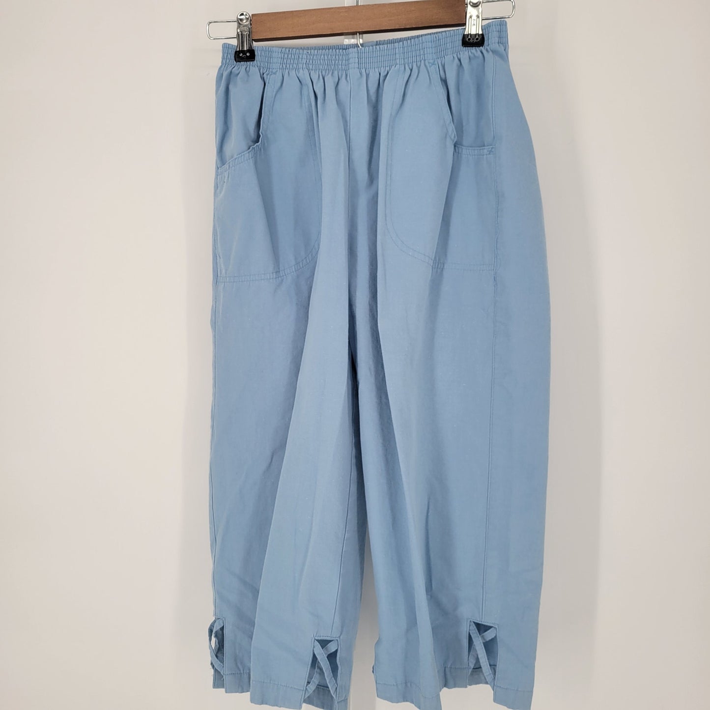 Haband Womens Sz 8 Cropped Wide Leg Pull On Pants Light Blue Elastic Waist