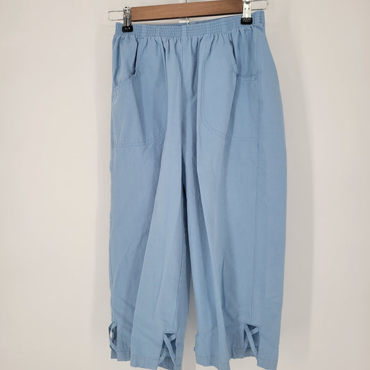 Haband Womens Sz 8 Cropped Wide Leg Pull On Pants Light Blue Elastic Waist