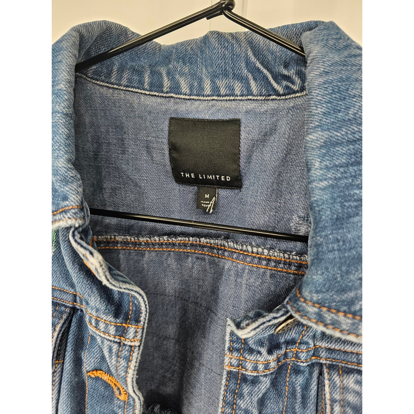 The Limited Womens Sz M Blue Jean Denim Vest Distressed Pride Button Up