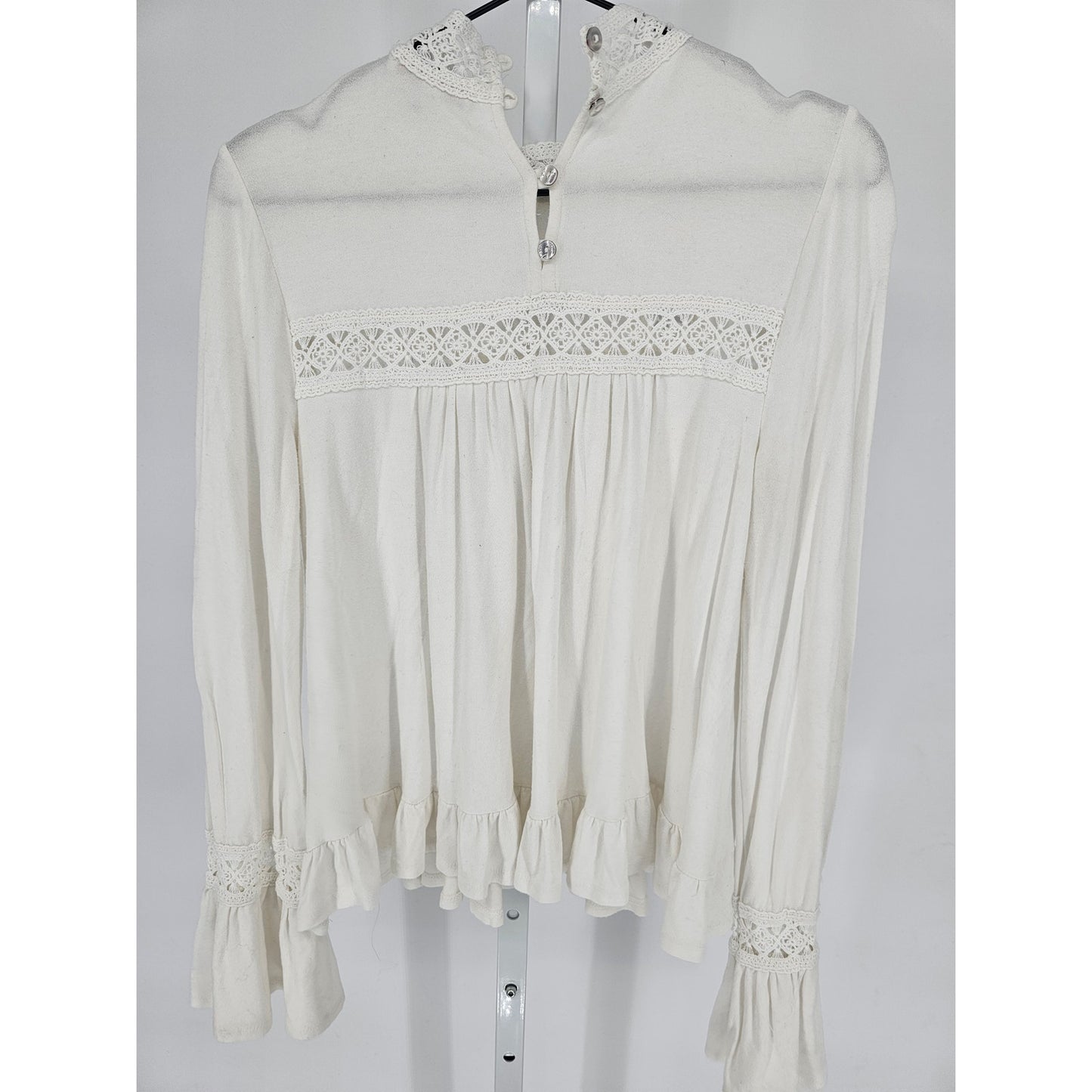 Eri + Ali Womens Sz XS Long Sleeve Crochet Blouse Cream Boho Renaissance