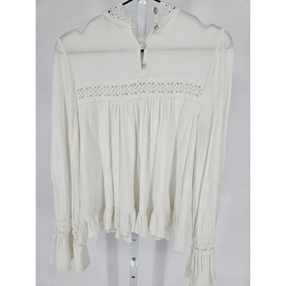 Eri + Ali Womens Sz XS Long Sleeve Crochet Blouse Cream Boho Renaissance