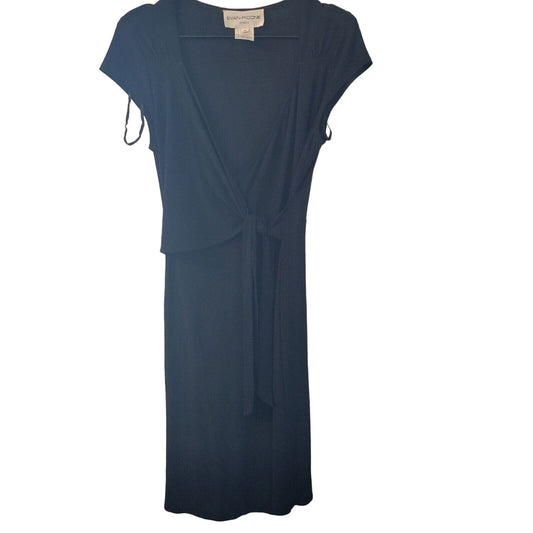 Evan Picone Womens Sz 6 Solid Black Midi Wrap Dress Vintage