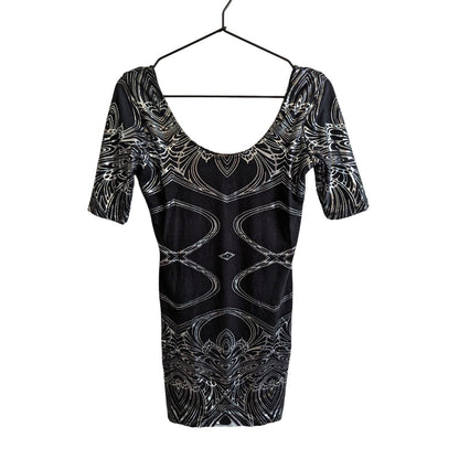 Poof Womens Sz M Mini Cocktail Dress Short Sleeve Black and White Print