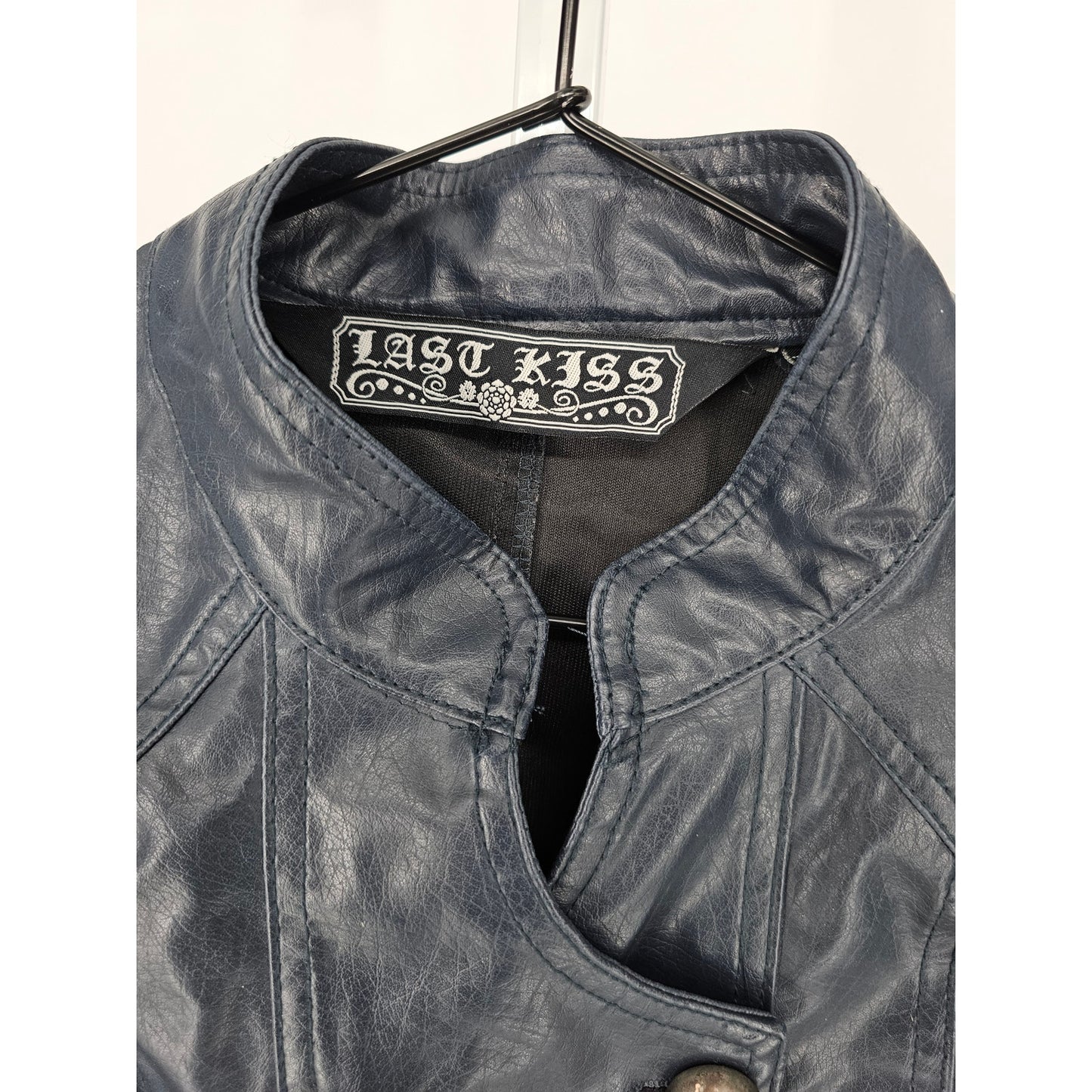 Last Kiss Womens Sz 1X Faux Leather Cropped Double Breasted Vest Slate