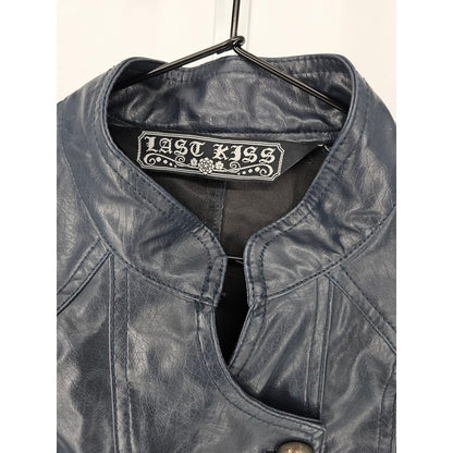 Last Kiss Womens Sz 1X Faux Leather Cropped Double Breasted Vest Slate