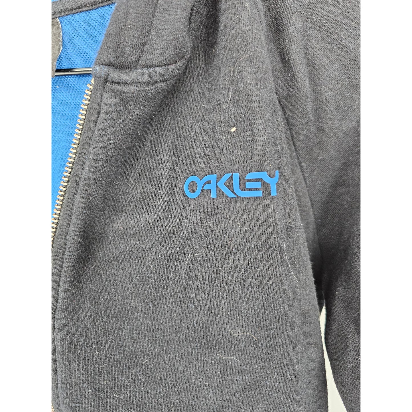 Oakley Womens Sz M Full Zip Up Hoodie Sweatshirt Black and Blue