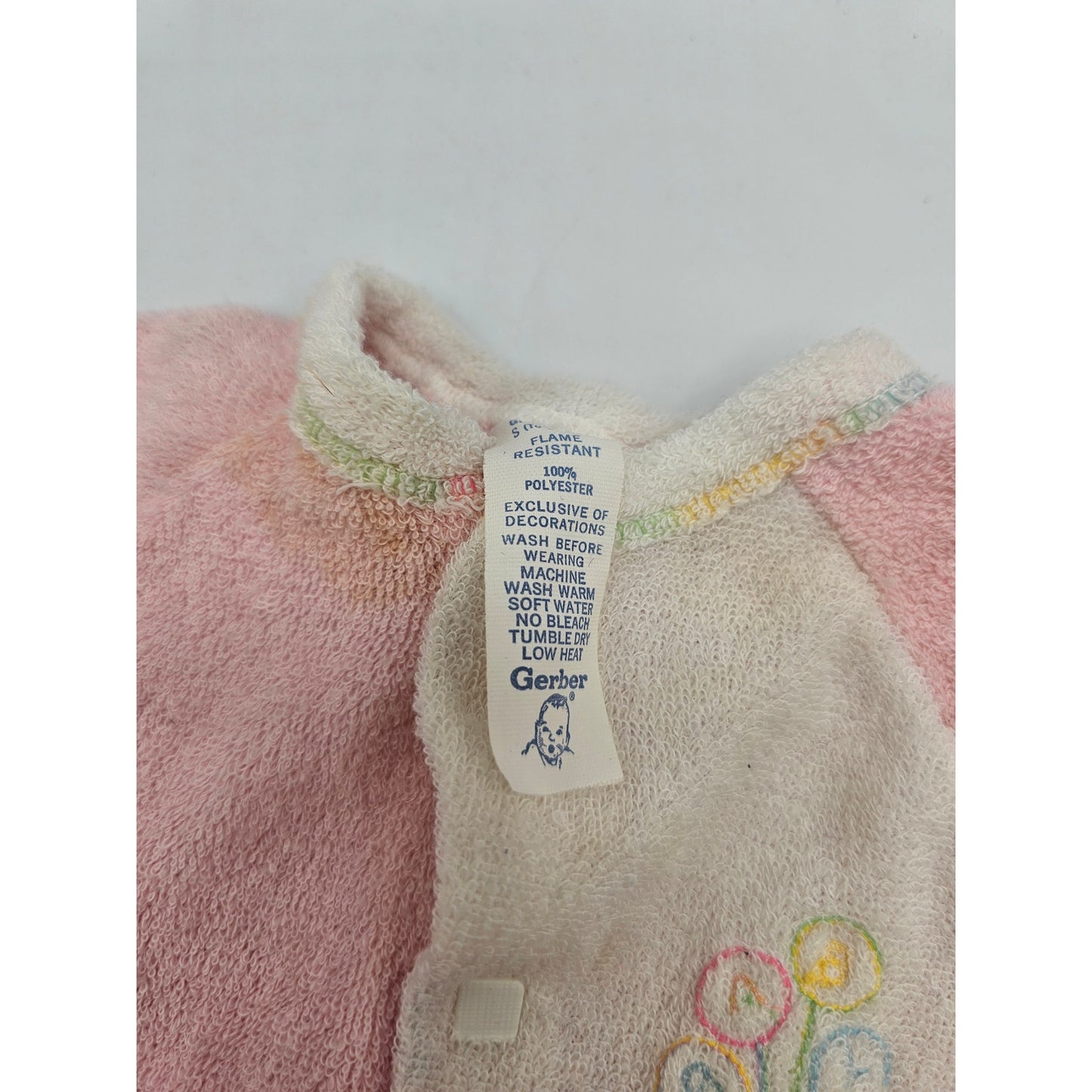 Vintage 1990s Gerber Baby Girls Sz 0-3M Terrycloth Pajama Pink White One Piece