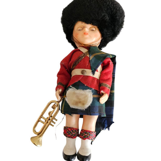 Vintage 1960s Scottish Trumpet Player Doll Plastic w/ Kilt