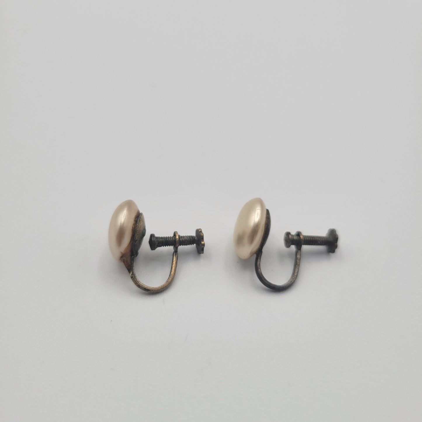 Vintage BARCS Silver TONE Amber Orange Glass CABOCHON Clip ON Earrings