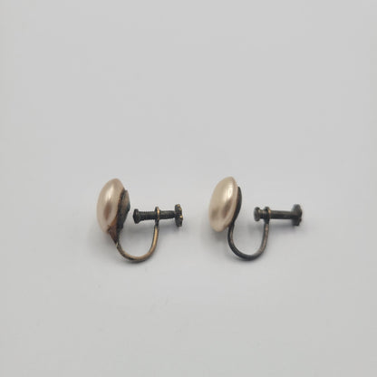 Vintage BARCS Silver TONE Amber Orange Glass CABOCHON Clip ON Earrings