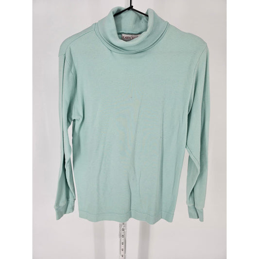 Karen Scott Womens Sz M Long Sleeve Cotton Turtleneck Top Seafoam Green