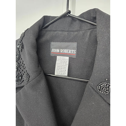 Vintage John Roberts Womens Sz 8 Blazer Jacket Black Beaded Collar