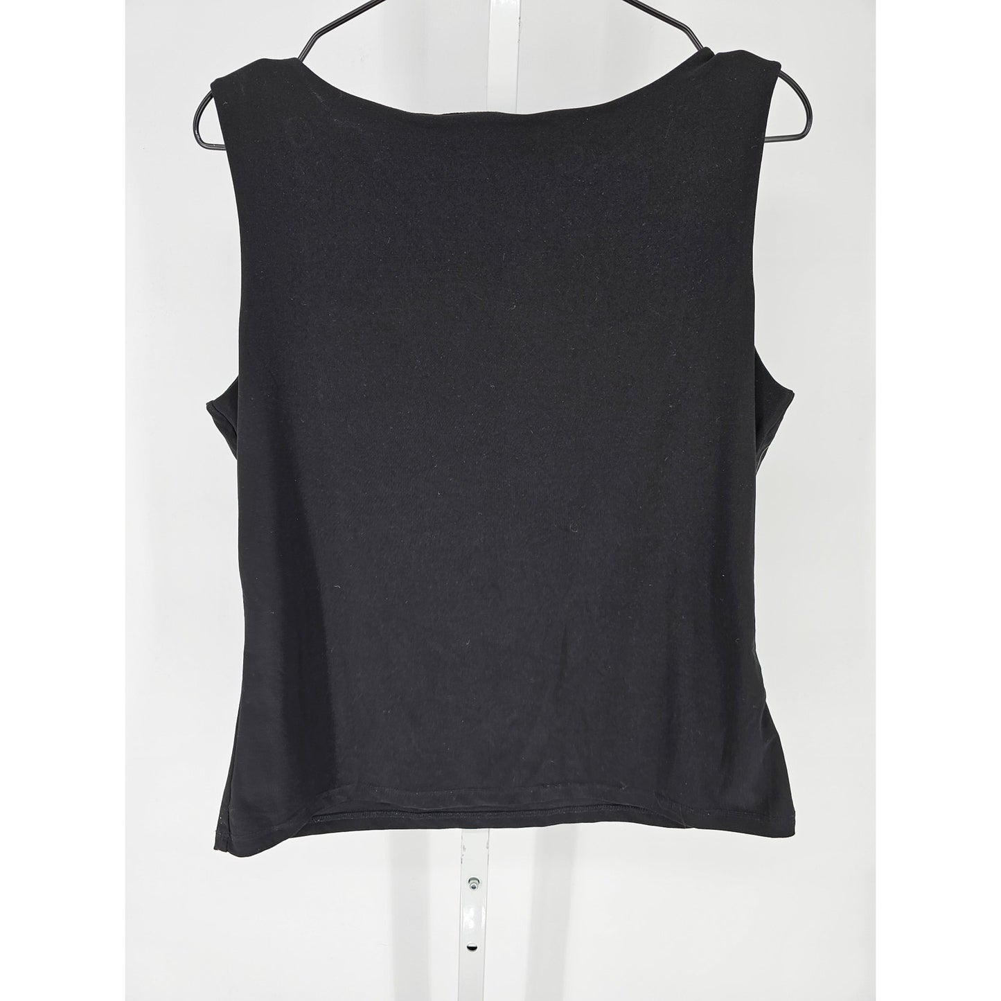 Dressbarn Womens Sz M Cotton Sleeveless Blouse Tank Top Black Silver Neckline