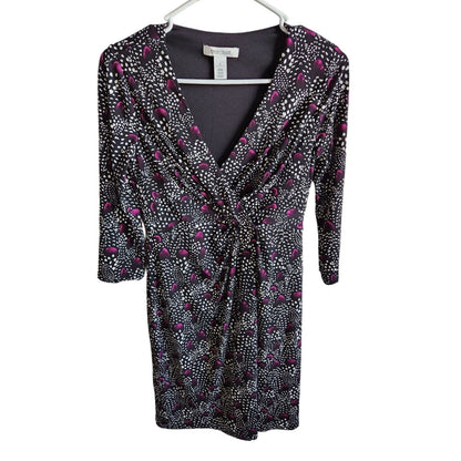 White House Black Market Womens Sz 2 Knee Length Long Sleeve Dress Purple Print