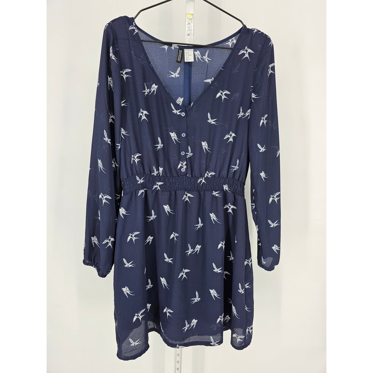 Divided by H&M Womens Sz 10 Long Sleeve Above Knee Dress Sparrow Bird Print