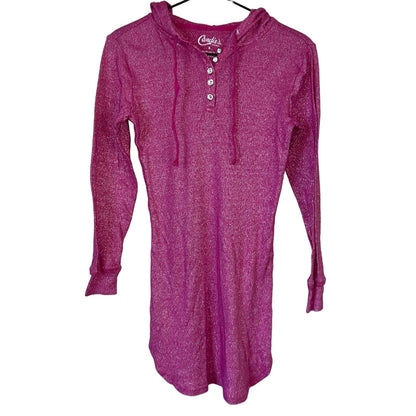 Candies Intimates Womens Sz S Hooded Sleep Shirt Nightgown Pink Silver