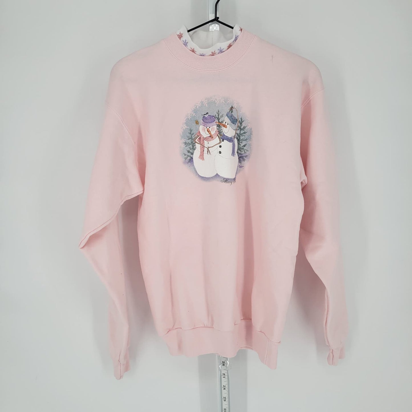 Vtg 1990s Hanes Printpro Womens Sz S Light Pink Sweatshirt Christmas Snowman