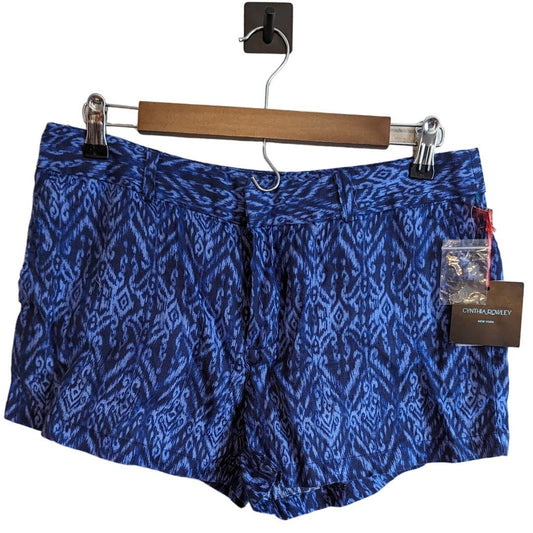 Cynthia Rowley Womens Sz 4 100% Linen Chino Shorts Blue Purple Chevron NEW