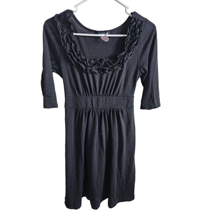 Vintage Star Vixen Womens Sz L Knee Length Solid Black Dress Ruffled Neckline