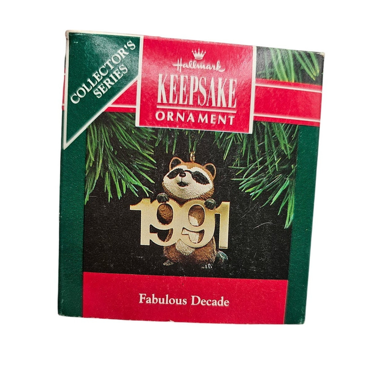 Vintage Hallmark Keepsake Christmas Ornament. 1991 Fabulous Decade Raccoon
