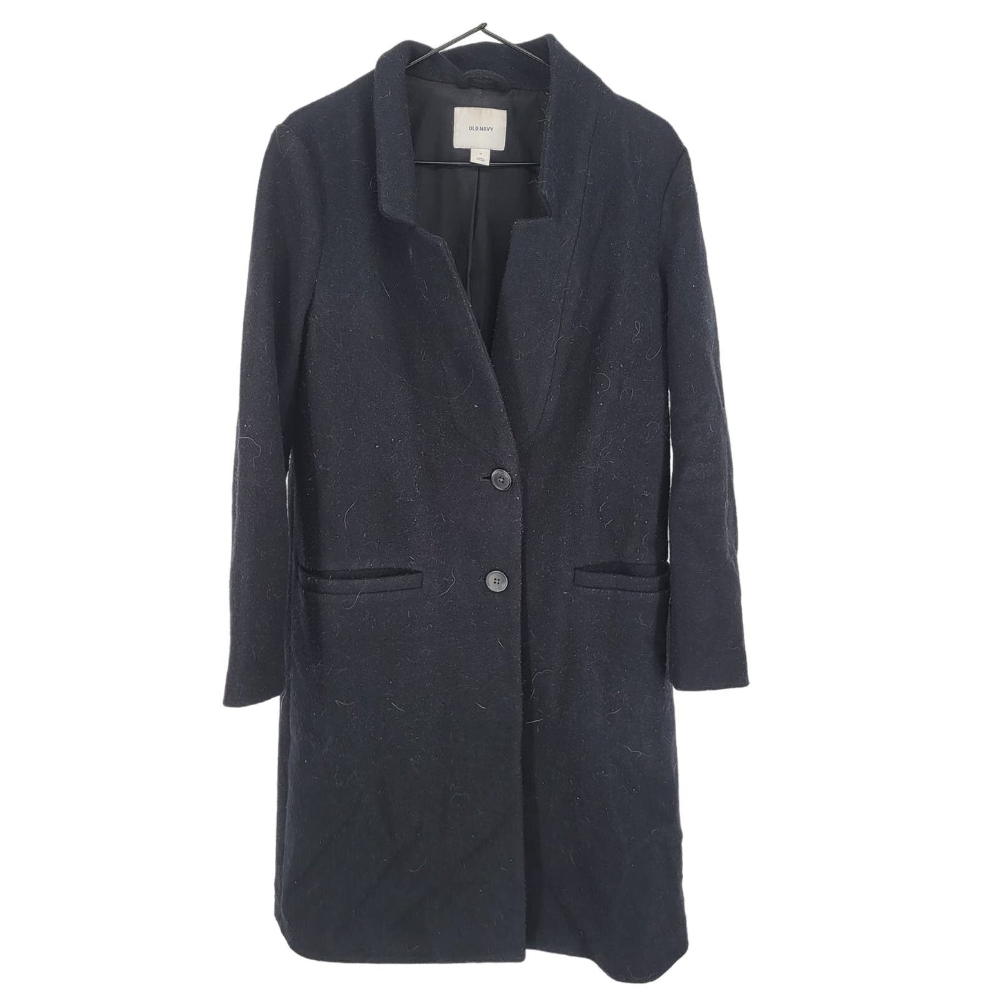 Old Navy Womens Sz M Midi Length Fleece Peacoat Black Button Front