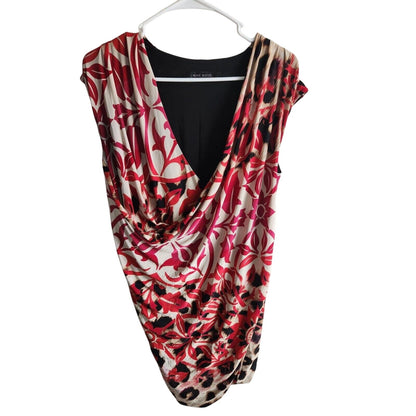 Nine West Womens Sz 6P Petite Knee Length Draped Dress Leopard Print