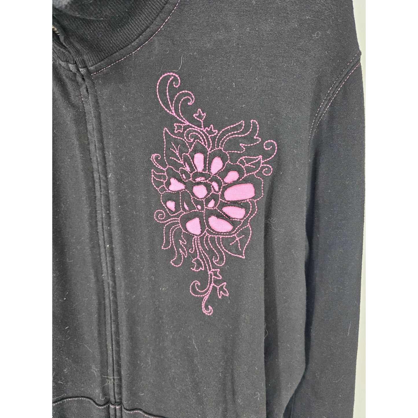 Style & Co Sport Womens Sz L Full Zip Up Athletic Sweatshirt Black Pink
