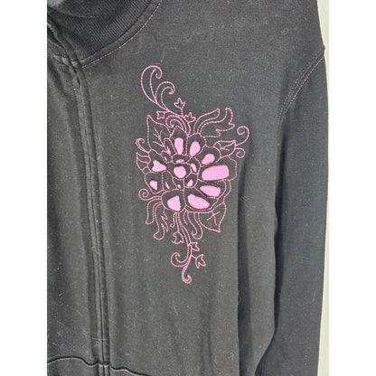 Style & Co Sport Womens Sz L Full Zip Up Athletic Sweatshirt Black Pink