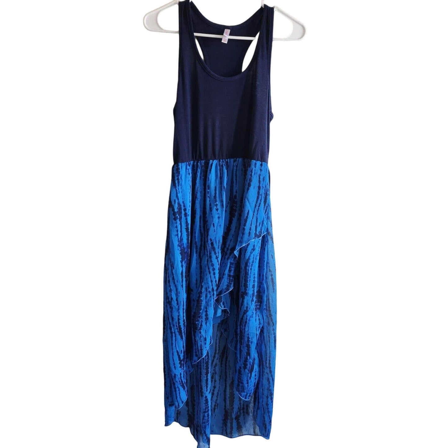 Xhiliration Womens Sz M High Low Maxi Dress Blue Sleeveless Tiedye