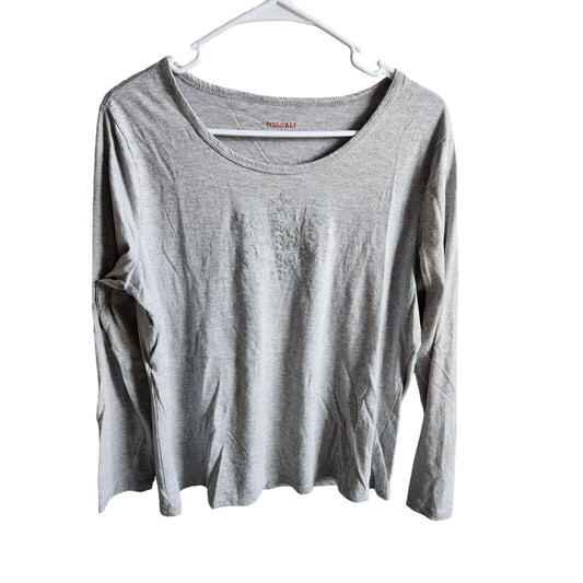 Roz & Ali Womes Sz L Long Sleeve T Shirt Gray Glitter Snowflake Print