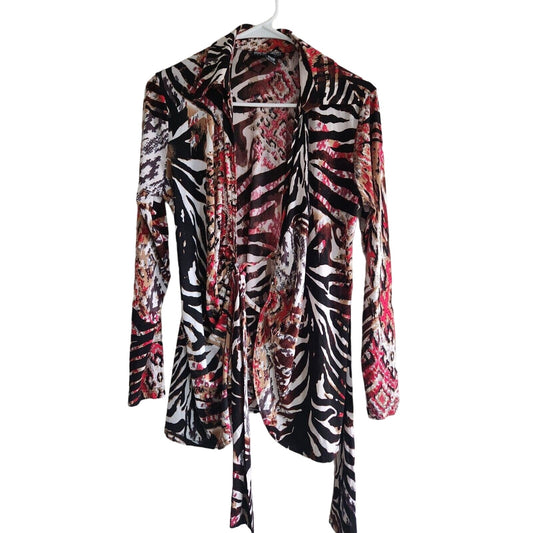 Vintage Y2K Mishca Womens Sz L Wrap Blouse Zebra Animal Print