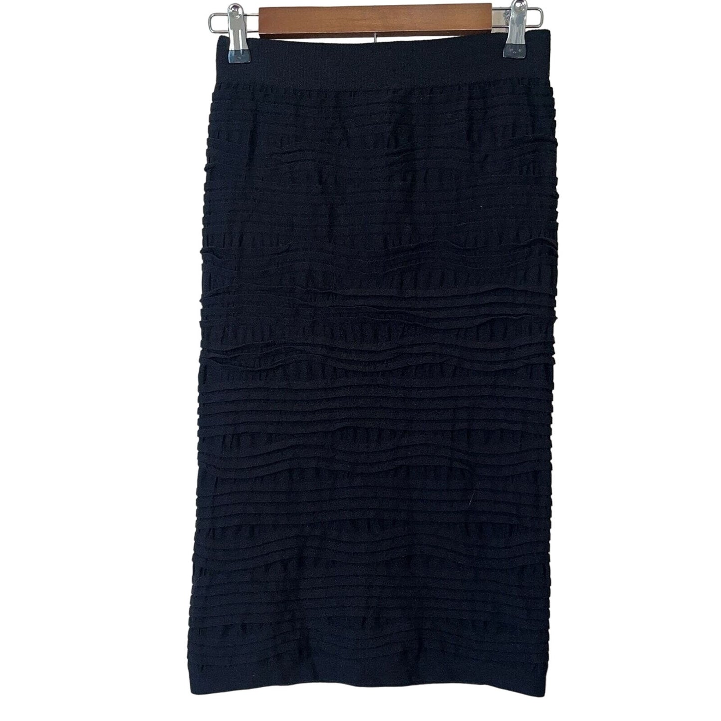 Prime Cut Womens Sz S Midi Skirt Black Straight Pencil Ruffled