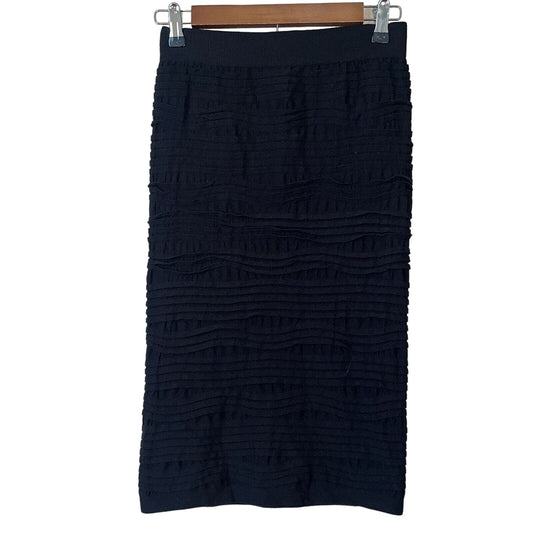 Prime Cut Womens Sz S Midi Skirt Black Straight Pencil Ruffled