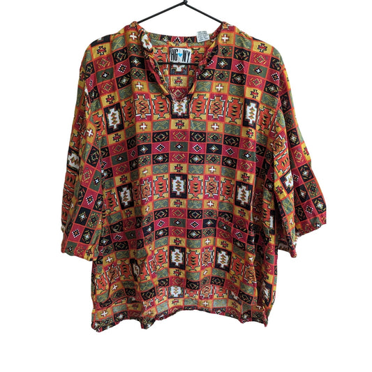 Vintage 1990s HG NY Womens OS One size Blouse Tribal Print