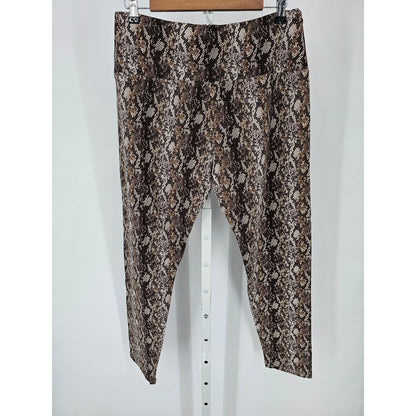 Suave Leggings Womens Sz L Snakeskin Print Tummy Control Leggings Brown