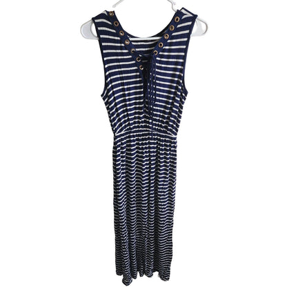 Espresso Sz M Jersey Knit Sleeveless Maxi Dress Navy Blue White Striped