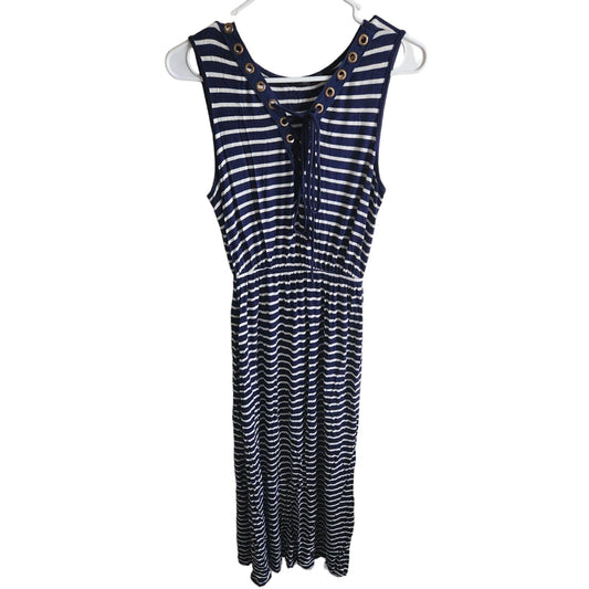 Espresso Sz M Jersey Knit Sleeveless Maxi Dress Navy Blue White Striped